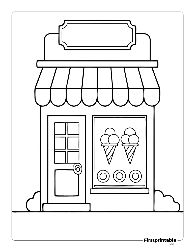Ice Cream Shop Coloring Sheet for Kids