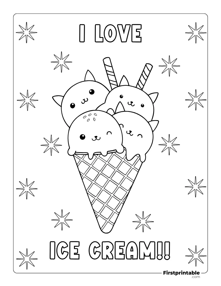 Kawaii Cats Scoop Coloring Page