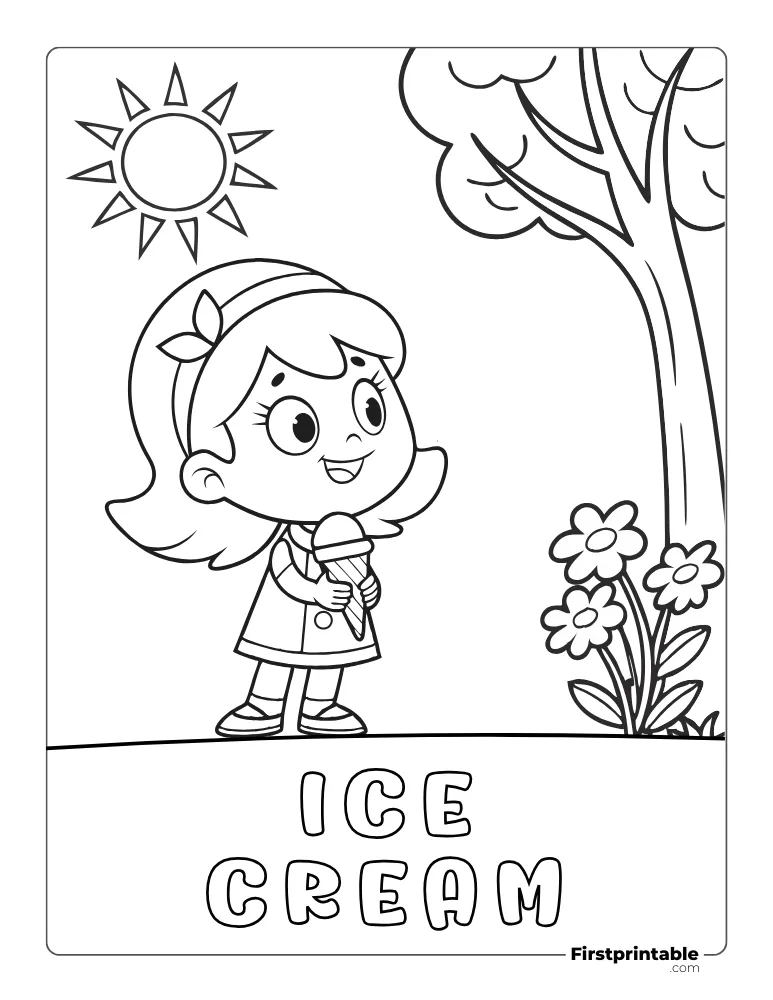 Little Girl in Summer Coloring Page 