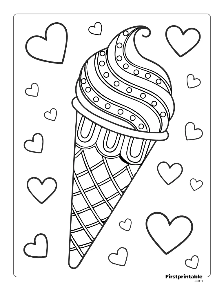Cone Ice Cream Coloring Page