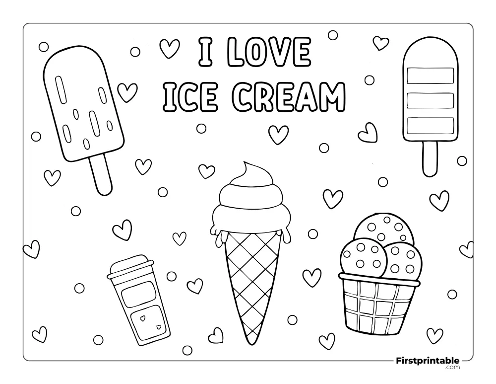 Ice Cream and Popsicle Coloring Sheet
