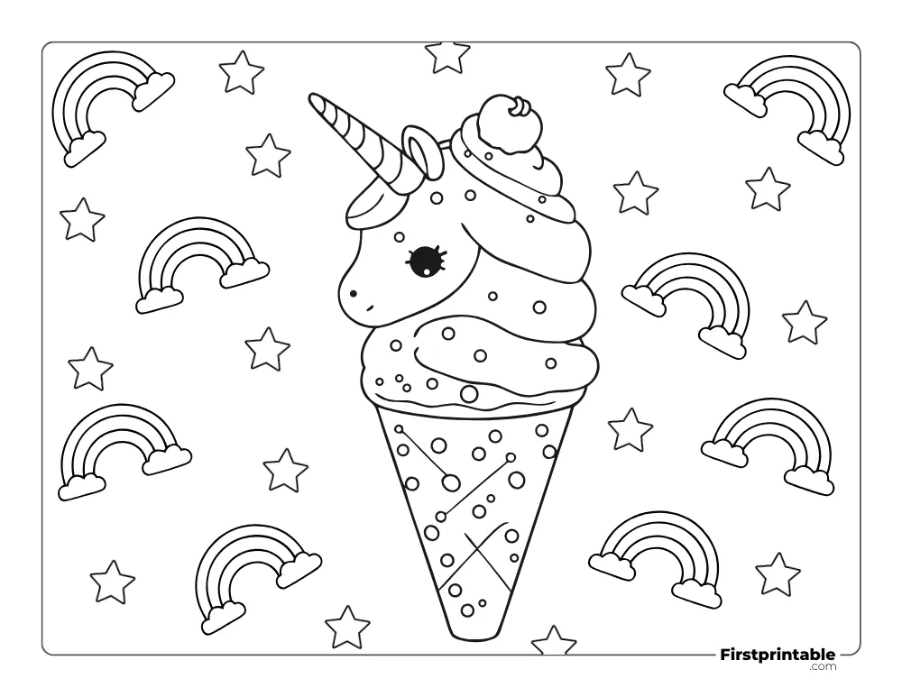 Unicorn ad Rainbow for Kids to Color