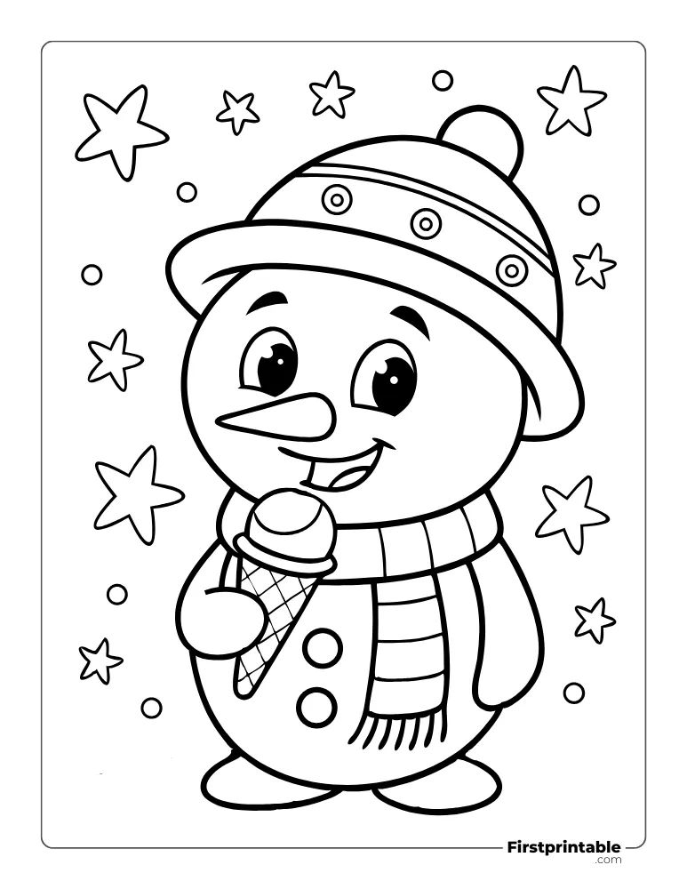 Snowman with Ice Cream Coloring Page
