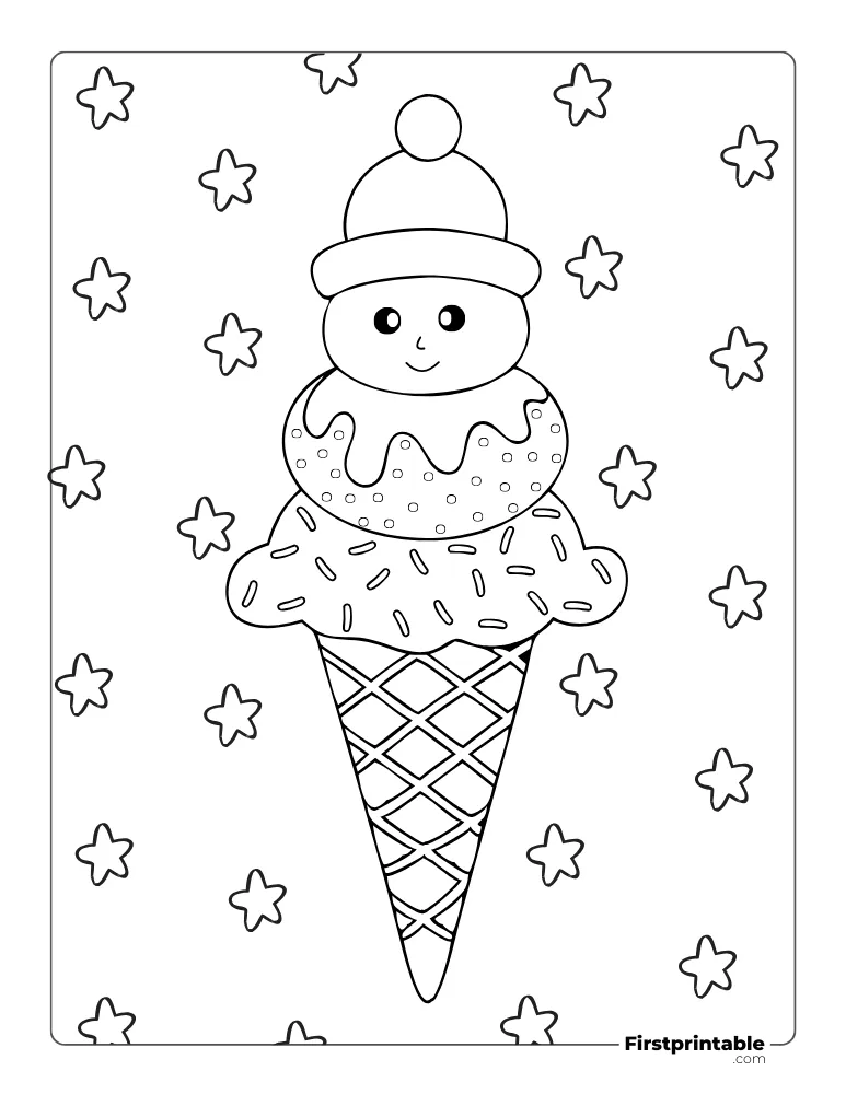 Snowman Ice Cream Coloring Sheet