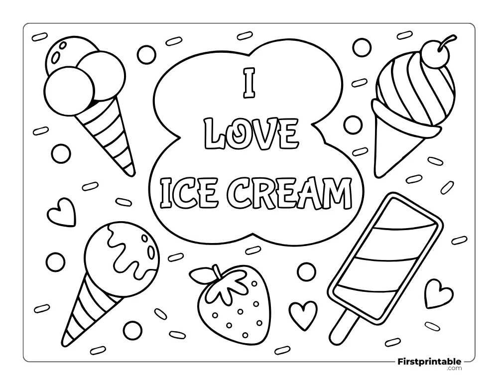 "I Love Ice Cream" Coloring Page for Kids