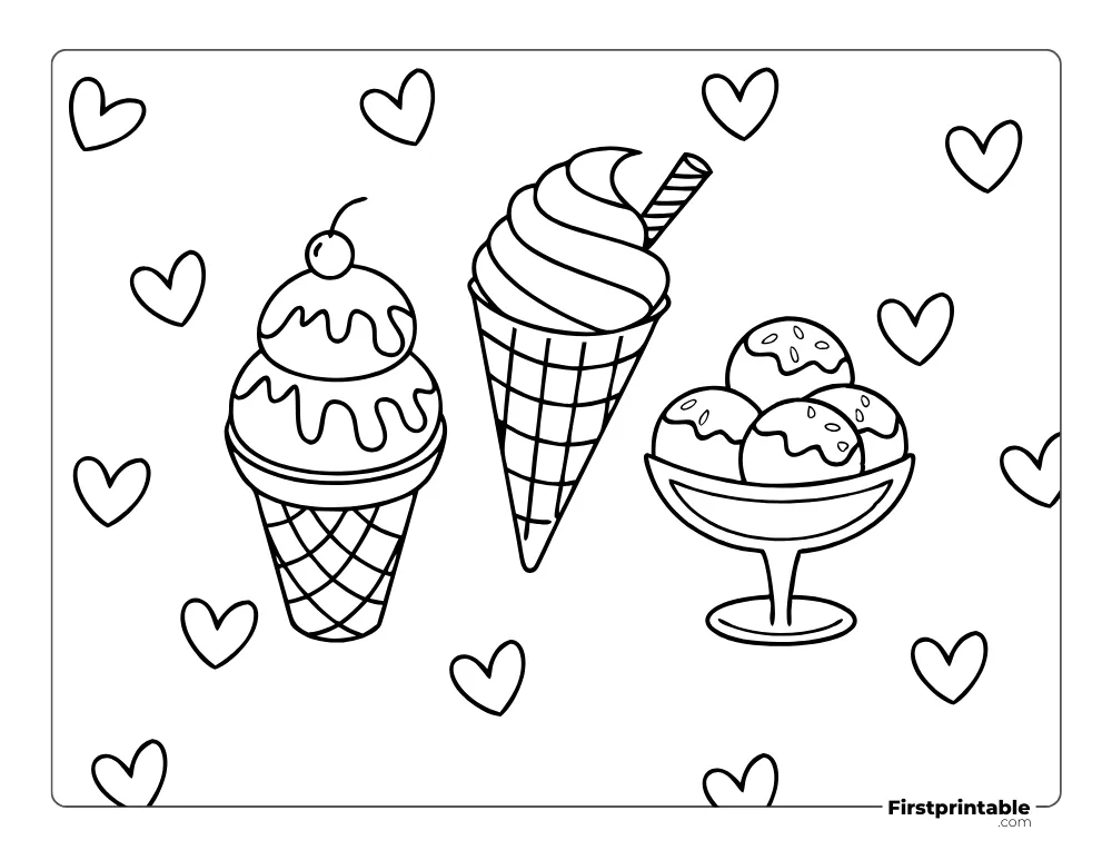 Delicious Ice Creams - Cake Cone and Sundae to Color