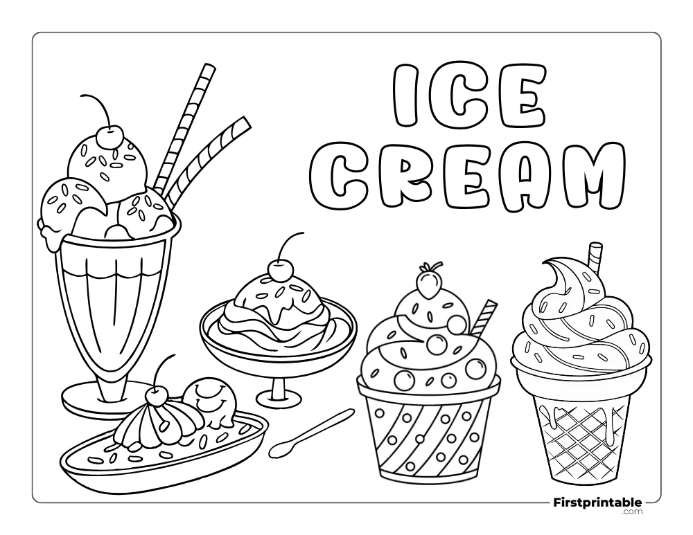Ice Creams Coloring Sheet