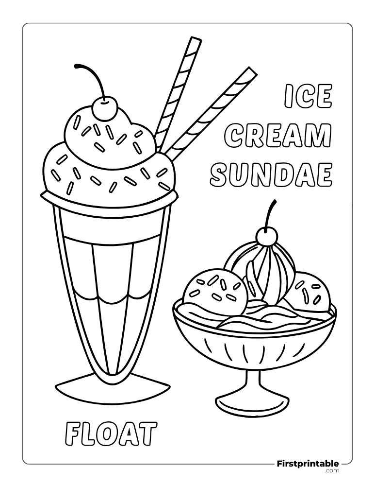 Ice Cream Float and Sundae Coloring Pages
