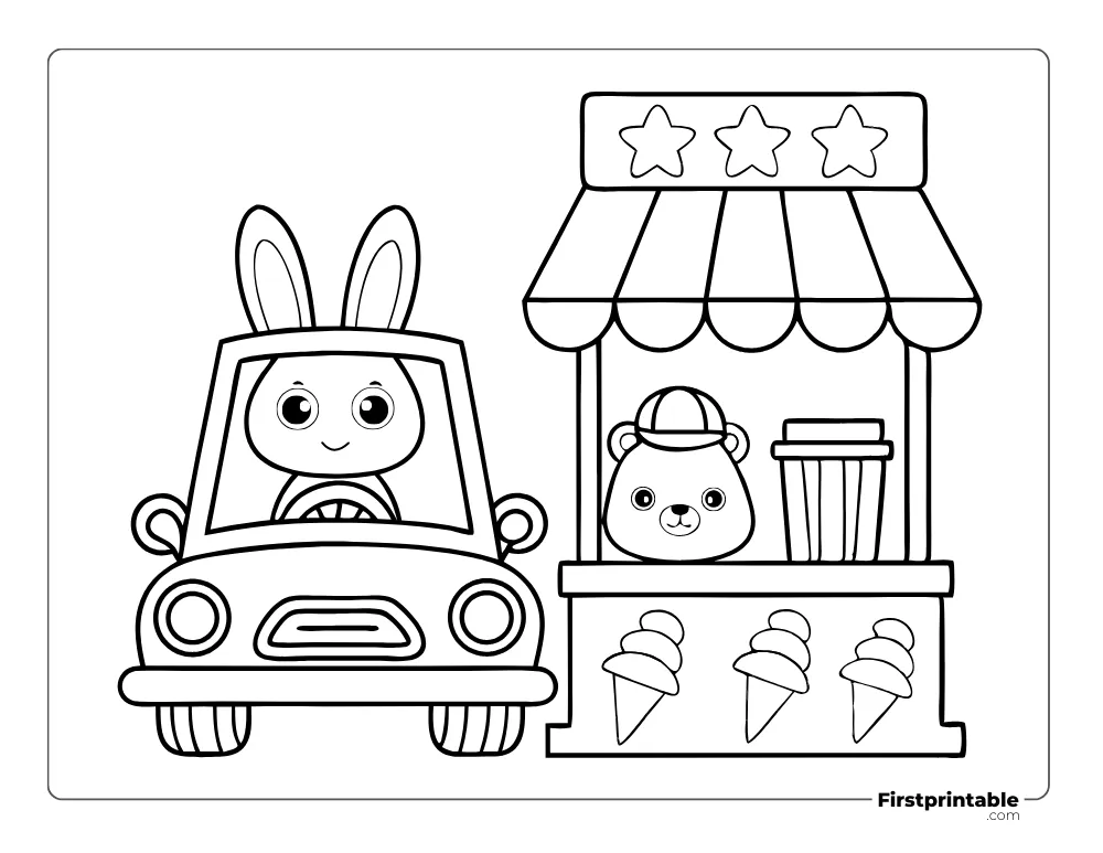 Teddy Ice Cream Shop to Color