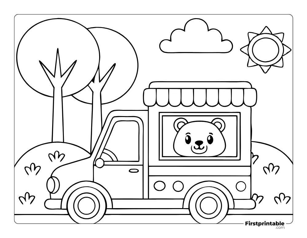 Teddy Bear Ice Cream Truck to Color