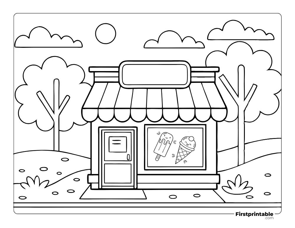 Ice Cream Shop Coloring Page