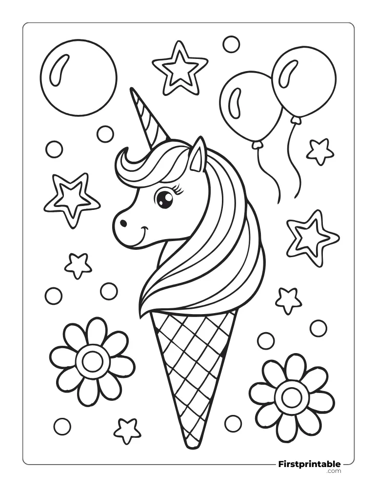 Unicorn Ice Cream Coloring Page