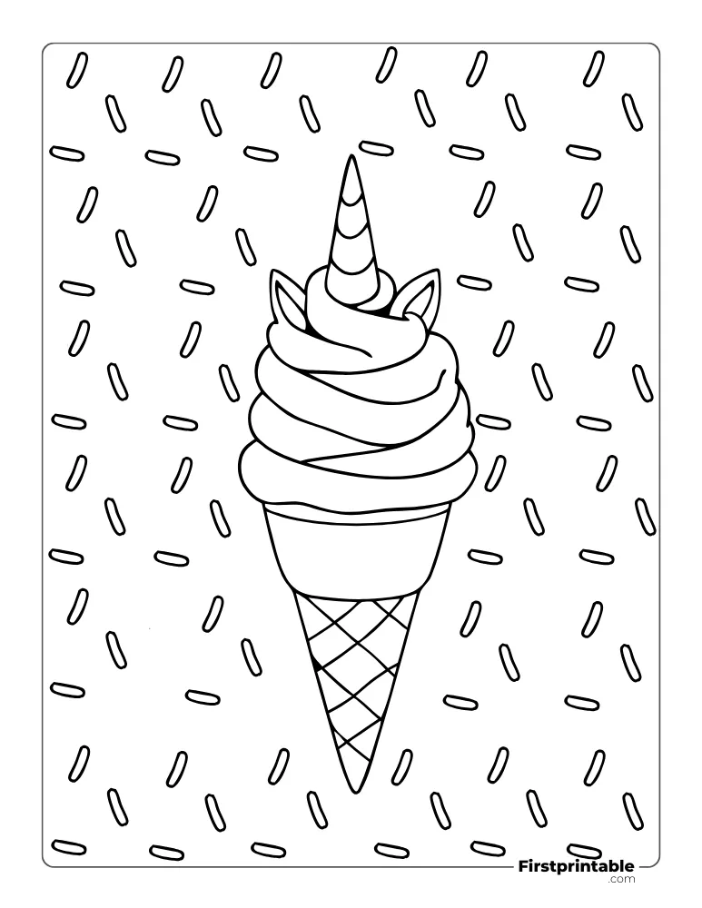 Unicorn Ice Cream and Sparkle Coloring Sheet