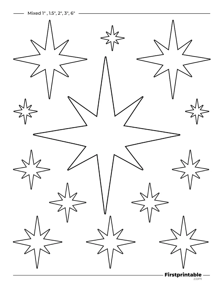 Mixed Christmas Star Template - 8 Pointed Outline