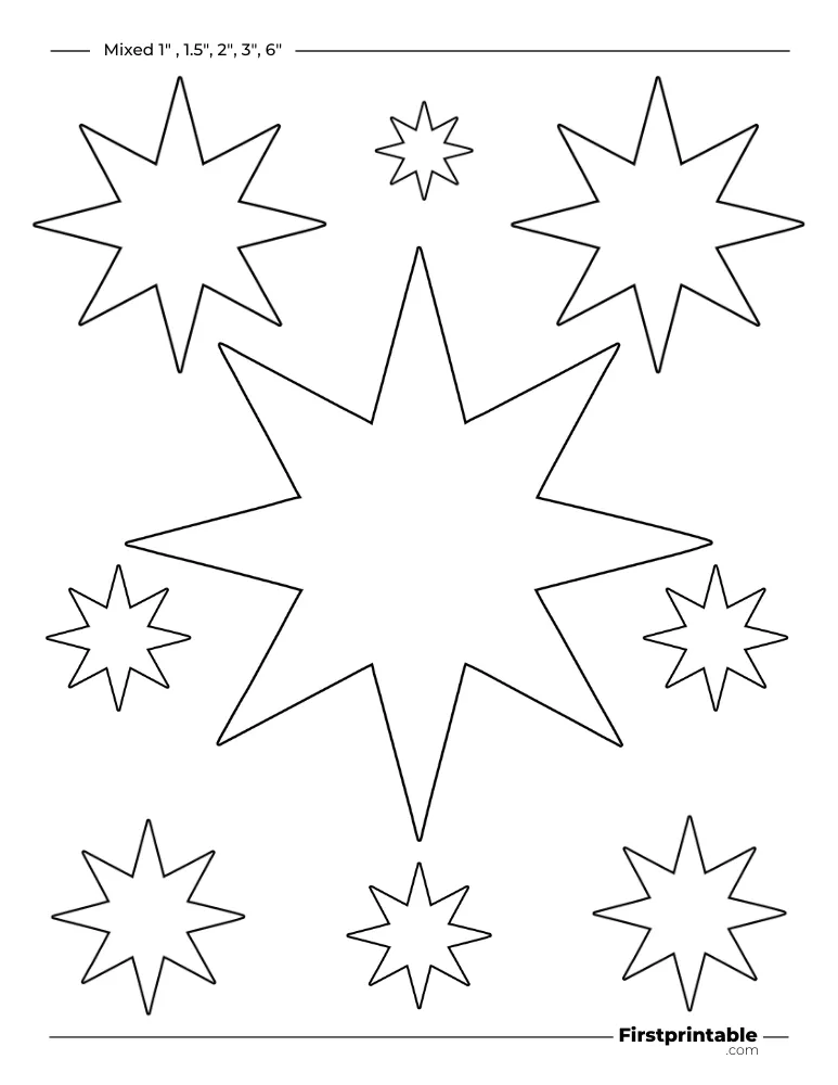 Mixed Christmas Star Template - 8 Pointed - Sharp Outline