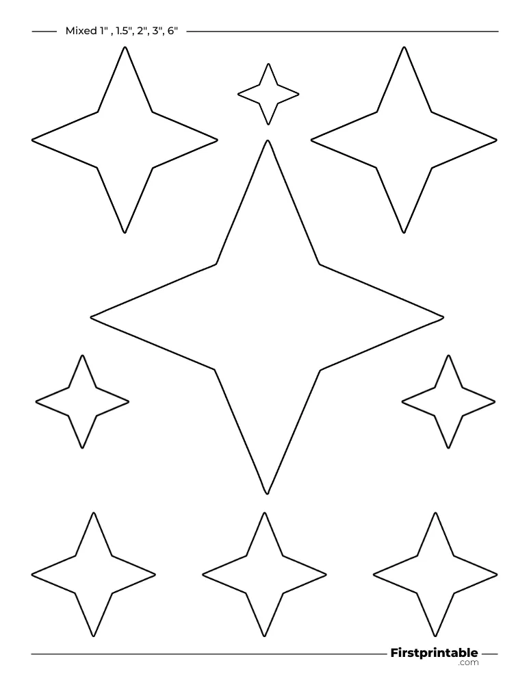 Mixed Sparkle Star Template - 4 Pointed Outline