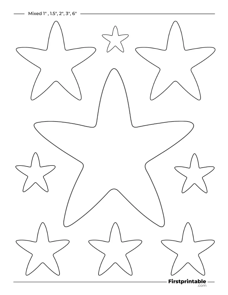 Mixed Star Template - 5 Pointed - Hand Drawn Outline