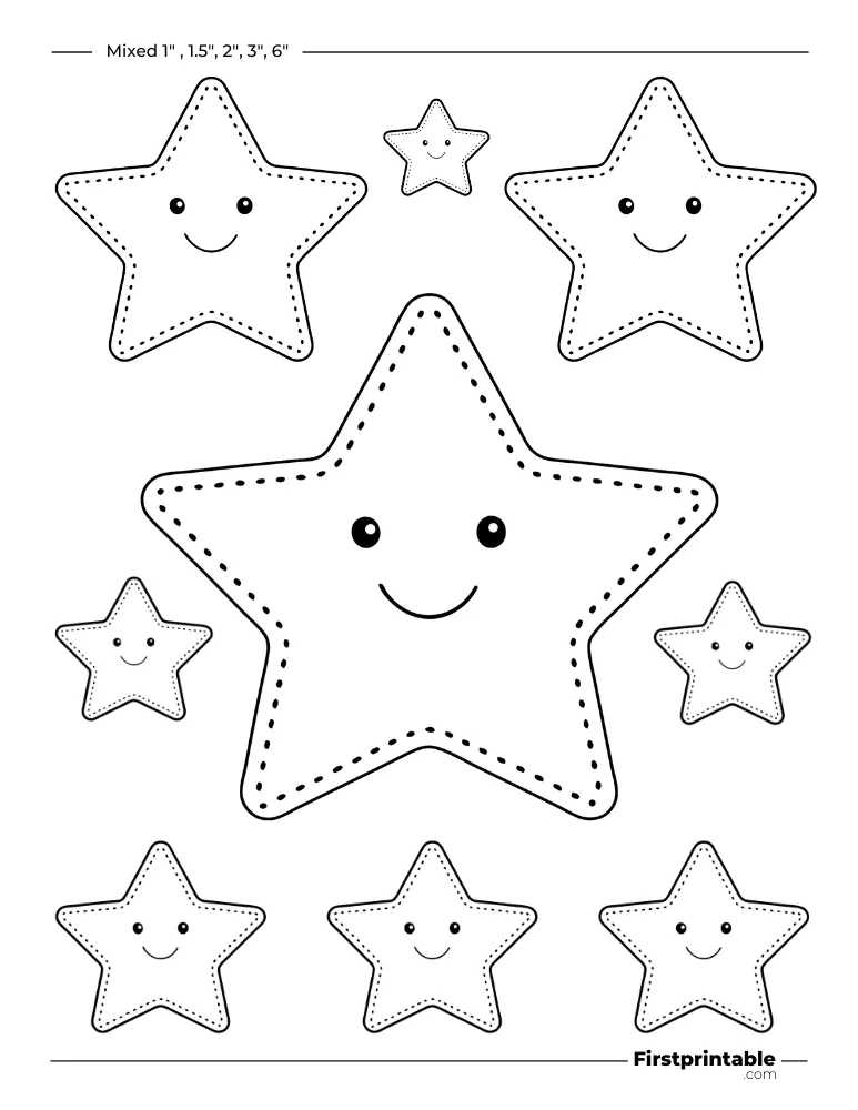 Mixed Cute Star Template - 5 Pointed Outline
