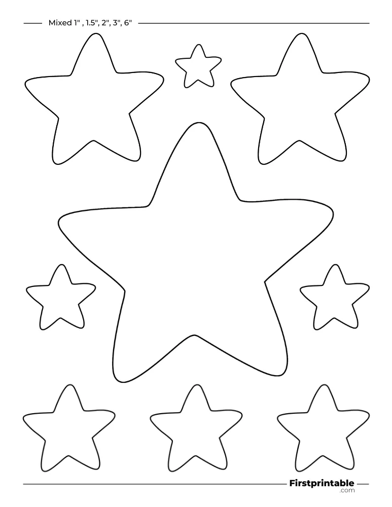 Mixed Star Template - 5 Pointed - Doodle Outline