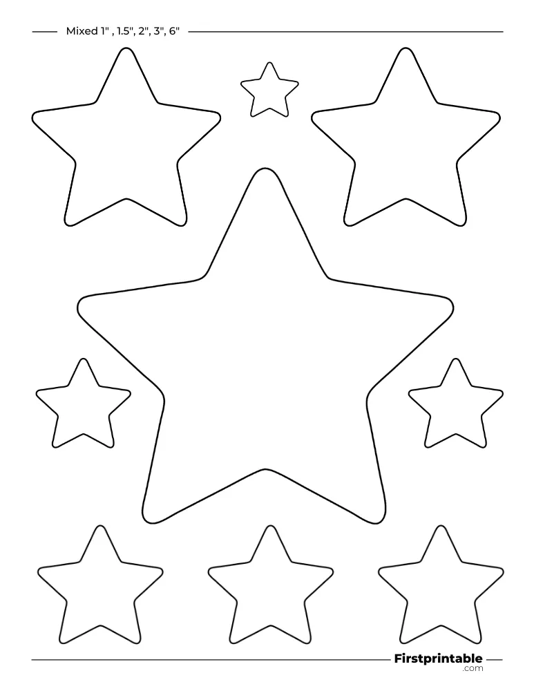 Mixed Star Template - 5 Pointed - Rounded Outline