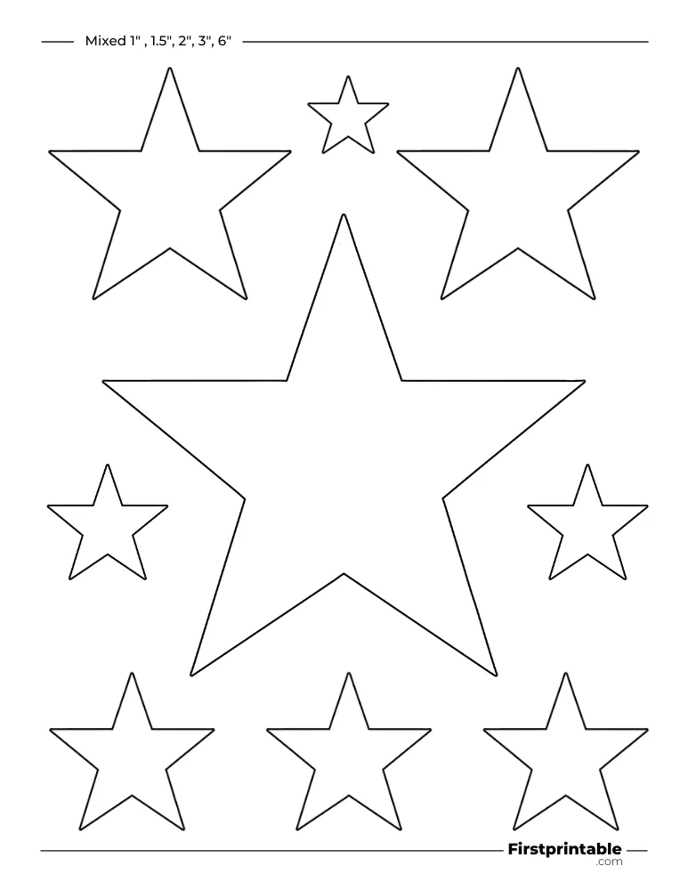Mixed Star Template - 5 Pointed - Sharp Outline