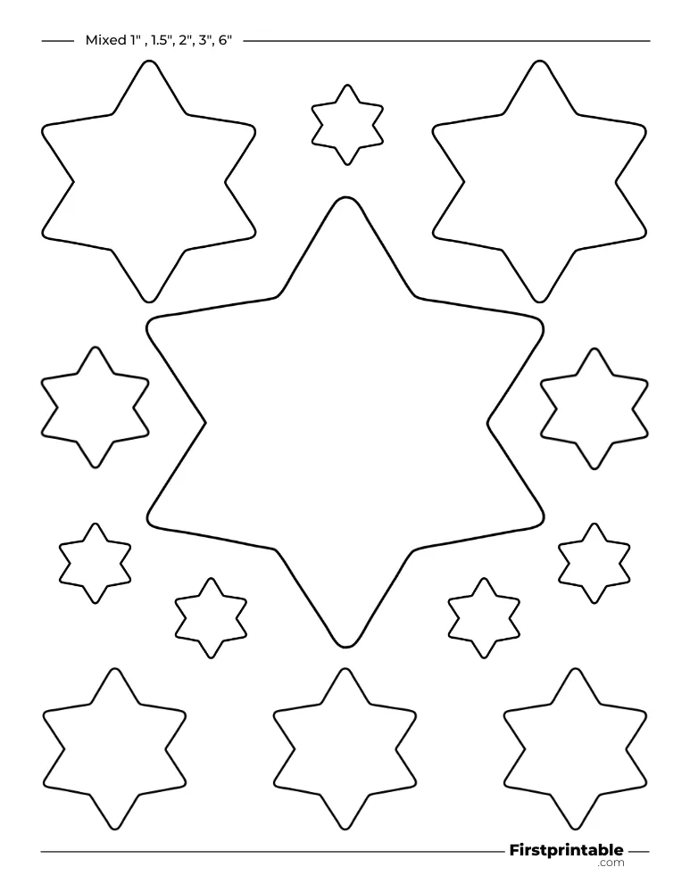 Mixed Star Template - 6 Pointed - Rounded Outline