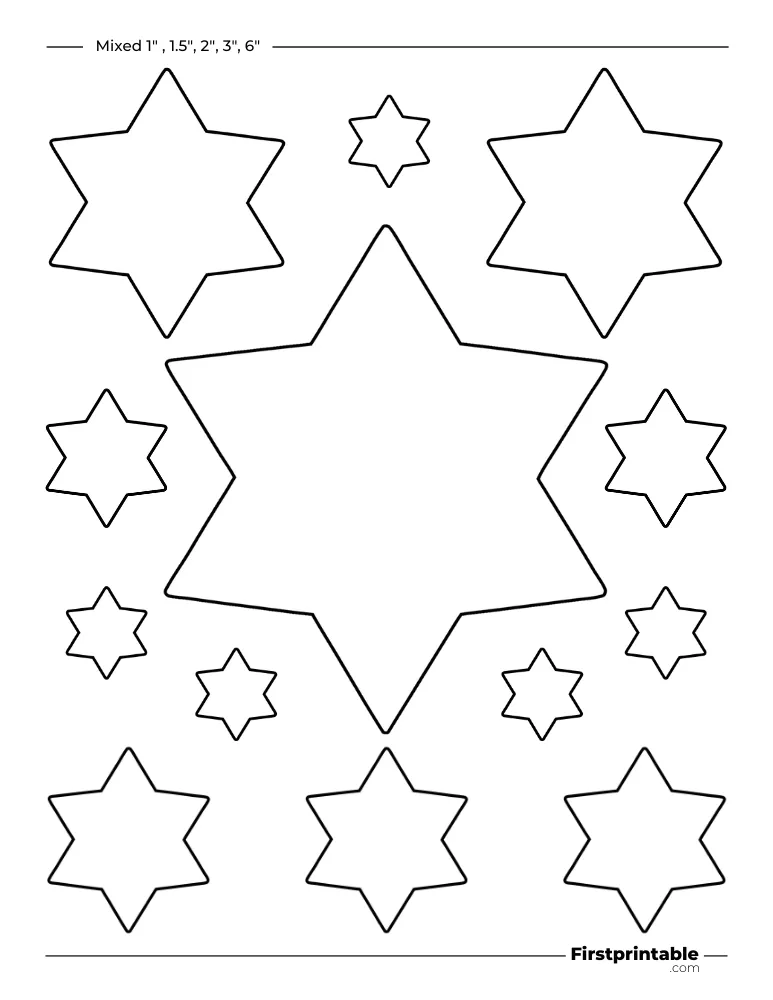 Mixed Star Template - 6 Pointed - Sharp Outline