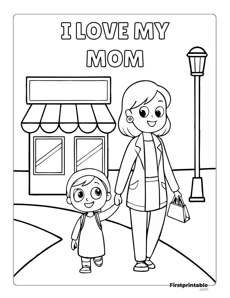 Mom and Daughter Holding Hand and Walking to Color