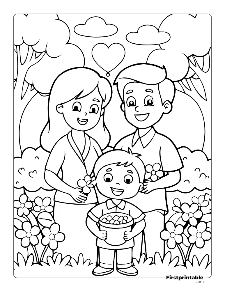 Cute Happy Family to Color