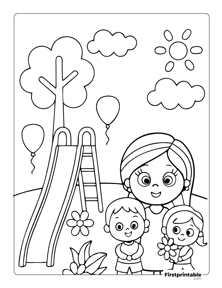 Mother and Children Playing in the Park