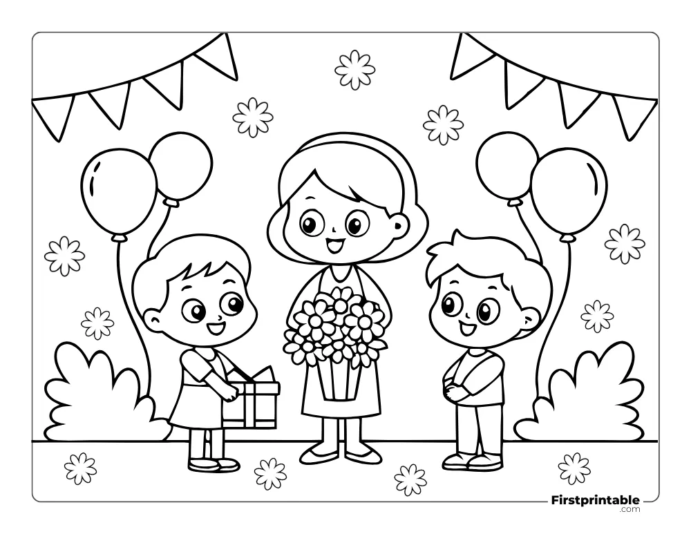 Kids Celebrating Mother's Day to Color