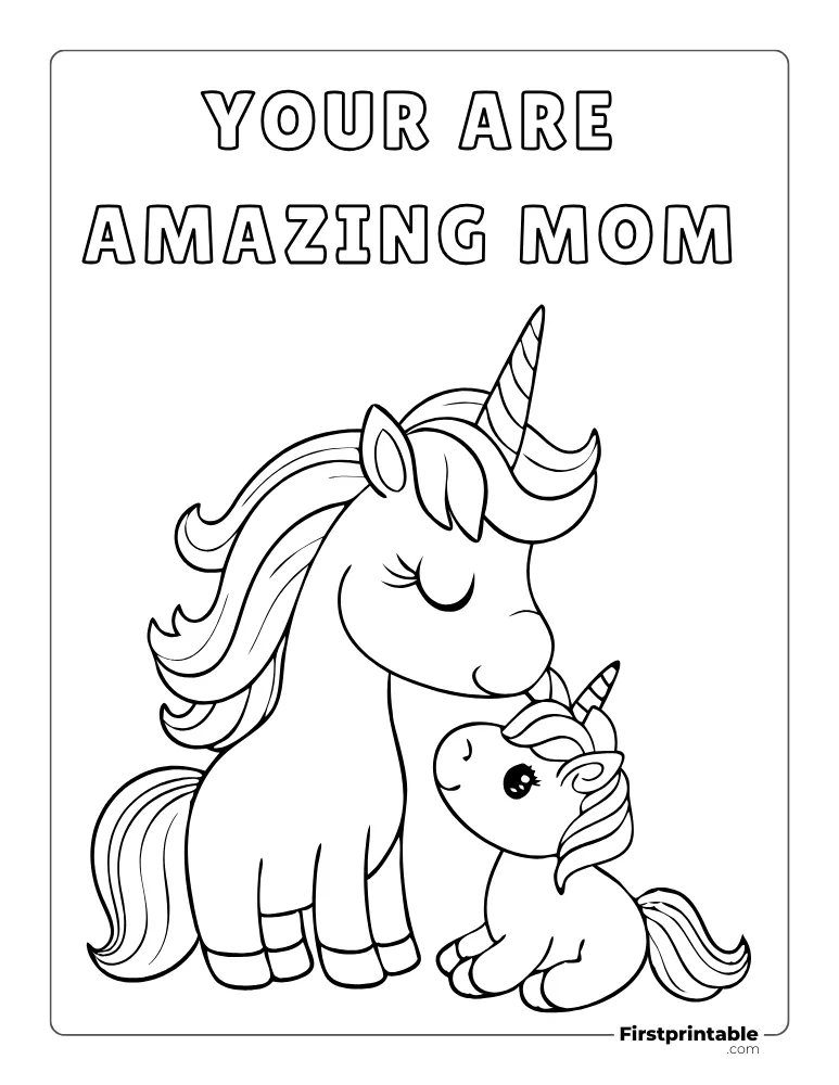 Unicorn and Baby Unicorn Coloring Page