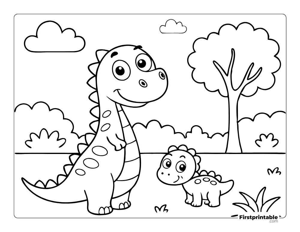 Mummy and Baby Dino Coloring Sheet for Kids