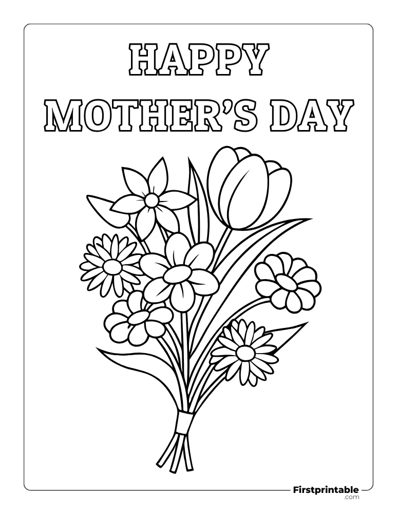"Happy Mother's Day" Flower Bouquet to color