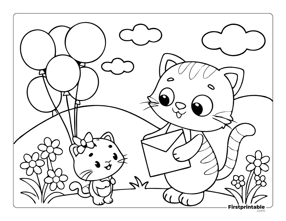 "Happy Mother's Day Letter" Cat and Kitten to Color