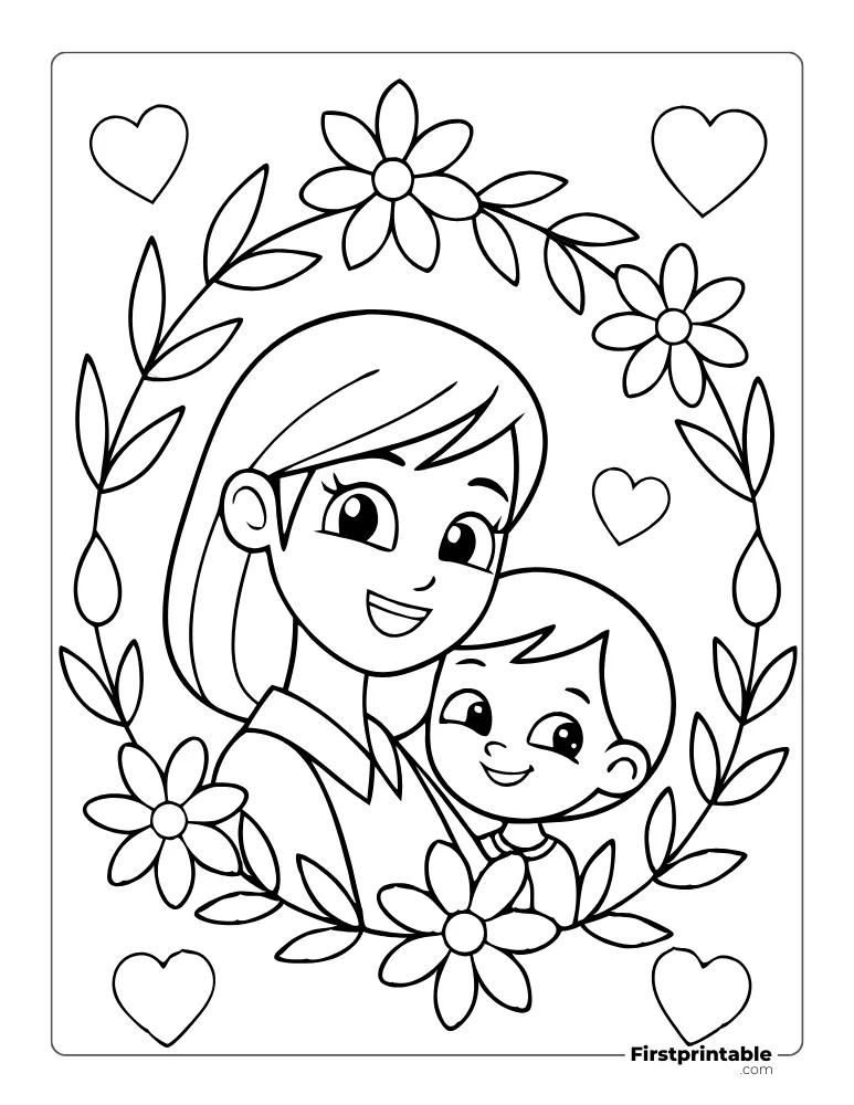 Happy Son and Mom Coloring Sheet