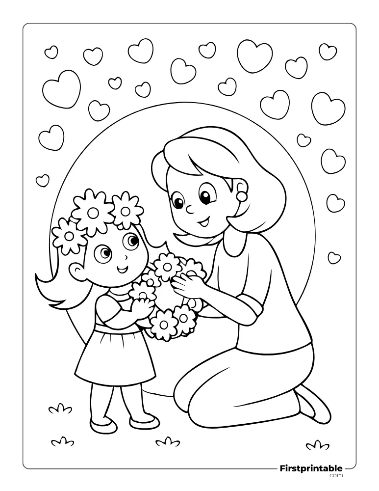 Cute Girl Presenting Flower Wreath to her Mother