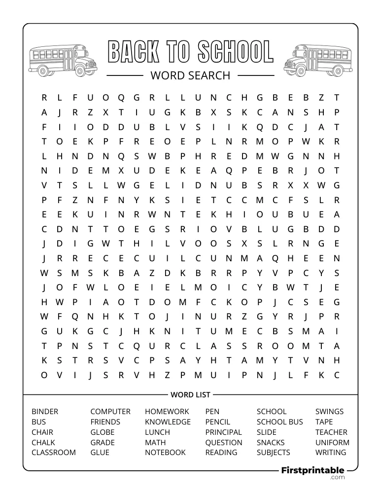 Back to School Word Search - Hard 01