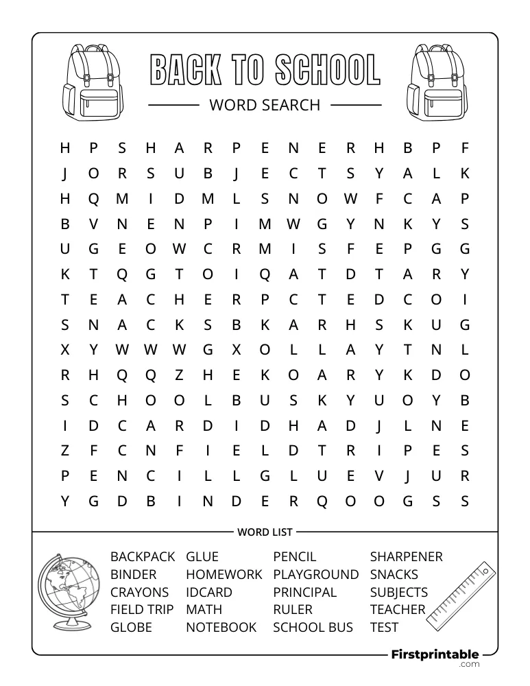 Back to School Word Search - Medium 01