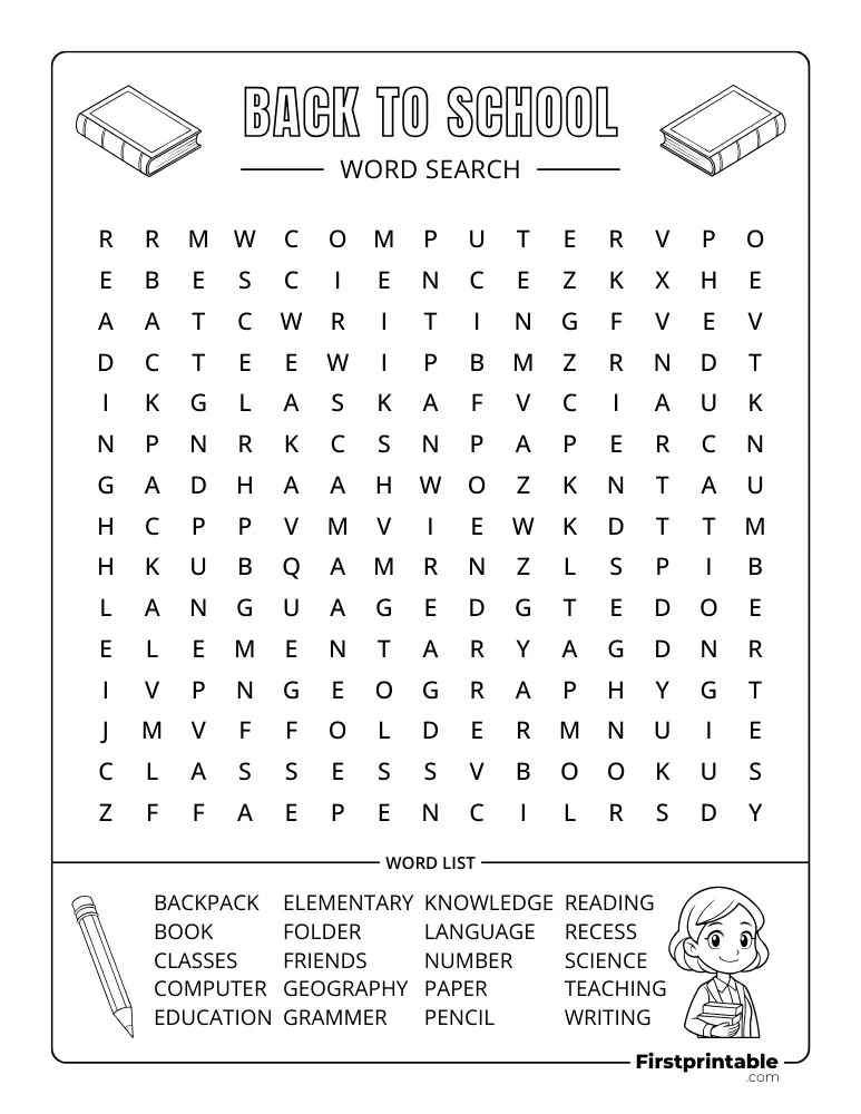 Back to School Word Search - Medium 02