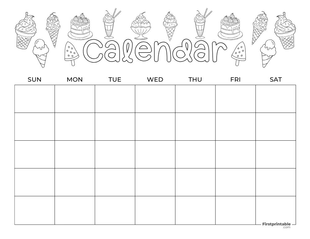 Ice Cream Coloring Calendar