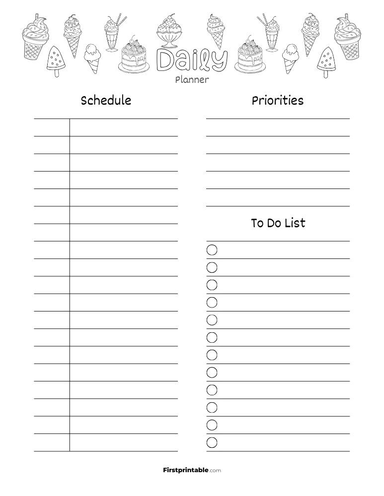 Ice Cream Coloring - Daily Planner