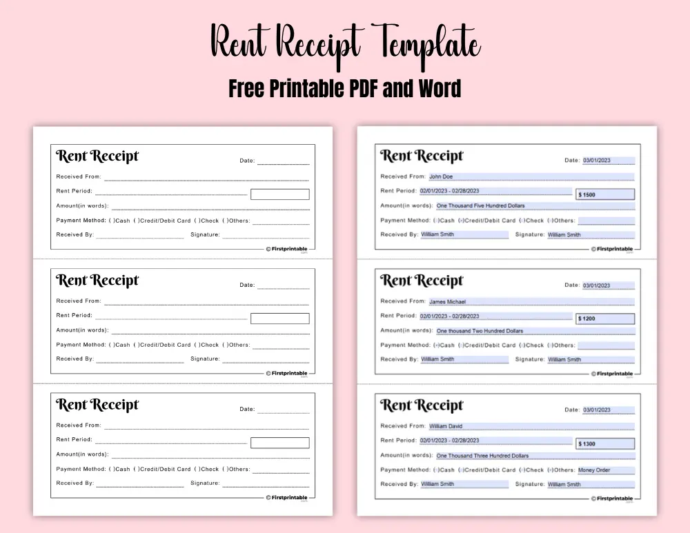 Printable and Fillable Rent Receipt Template Printable and Fillable Rent Receipt Template