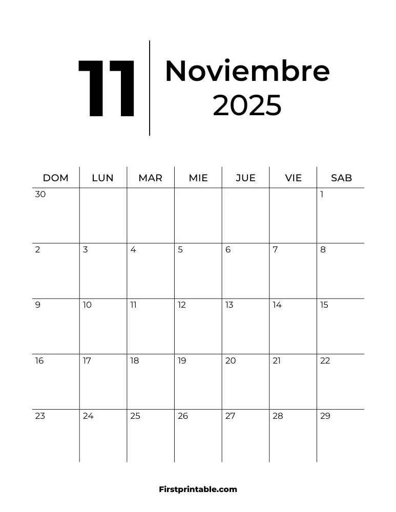 Spanish Printable November Calendar 2025 Template 39