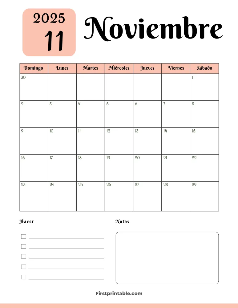 Spanish Printable November Calendar 2025 Template 41