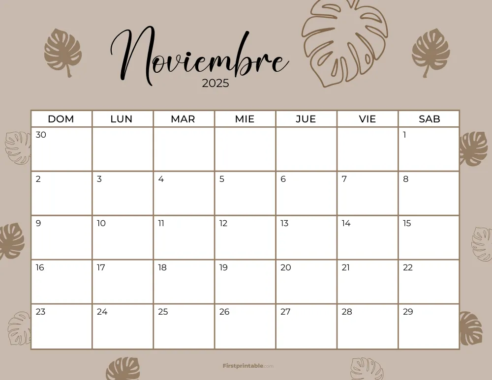 Spanish Printable November Calendar 2025 Template 43