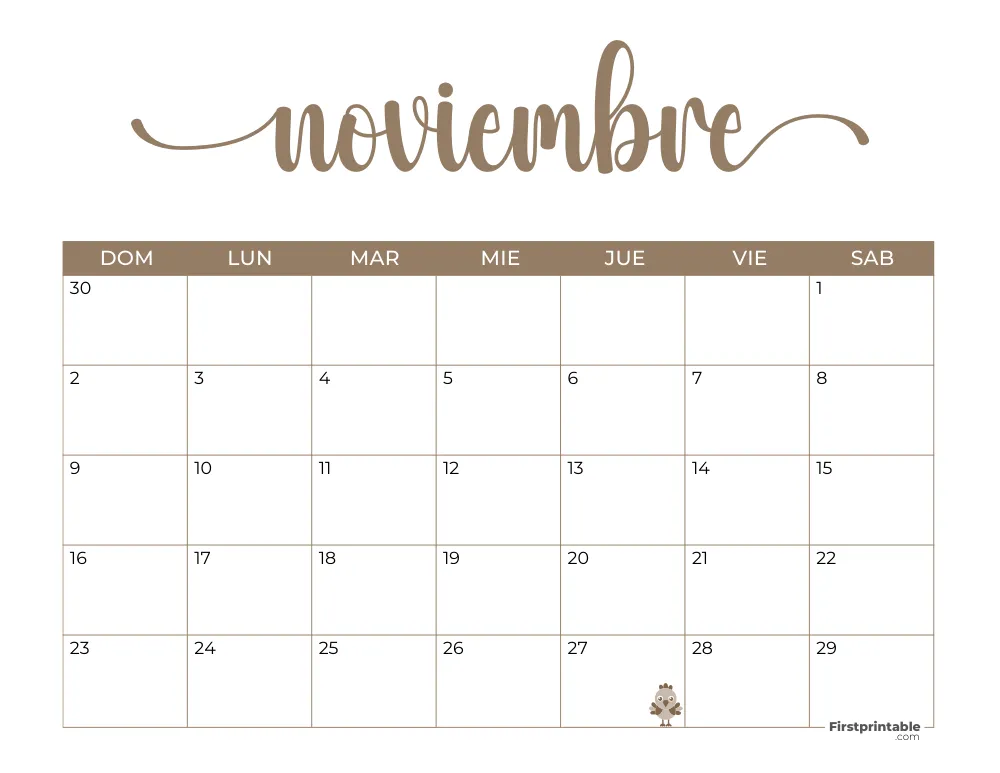 Spanish Printable November Calendar 2025 Template 45