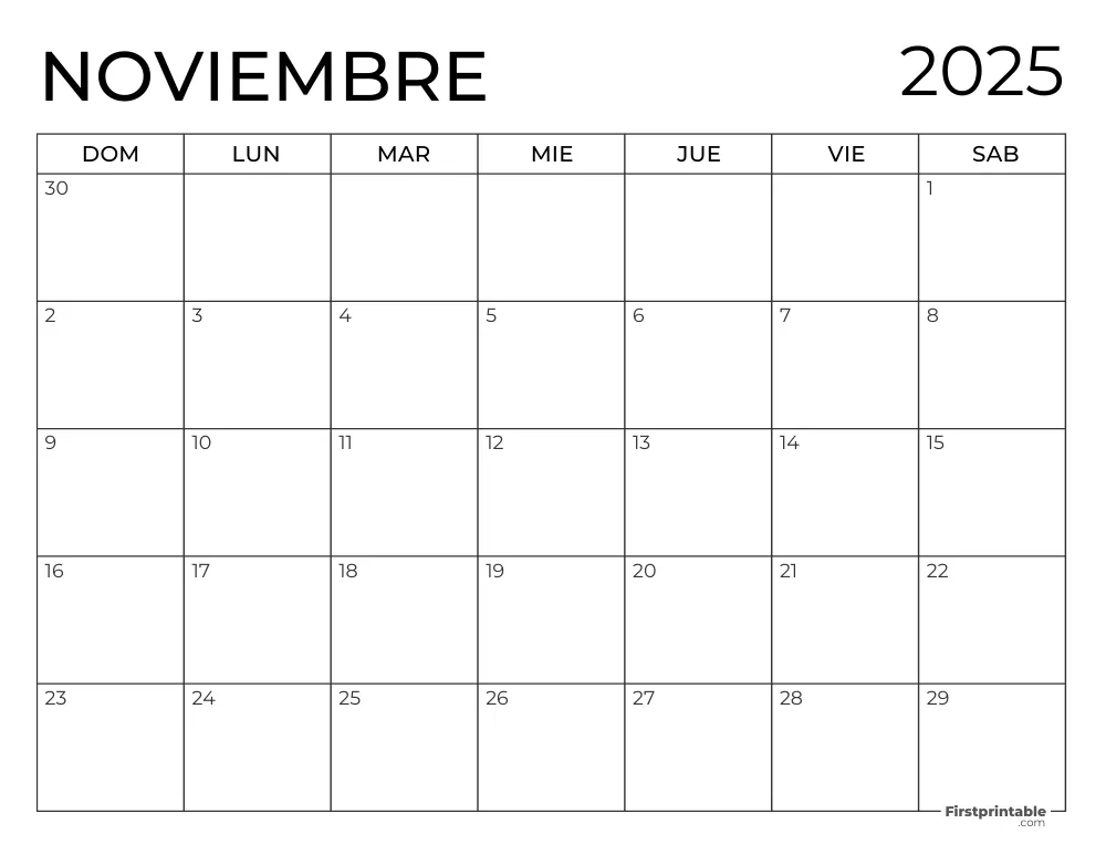 Spanish Printable November Calendar 2025 Template 52