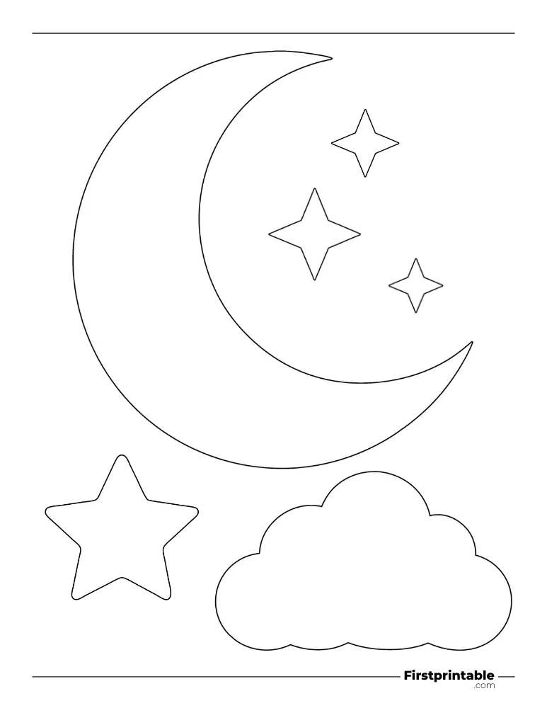 Star, Cloud, Crescent Template - Large Outline