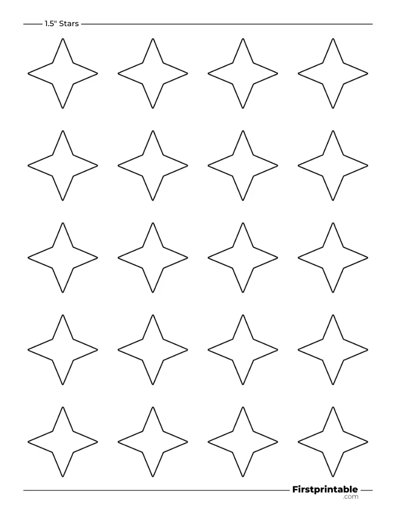 4 pointed - Sparkle Star Template - 1.5 inch Outline